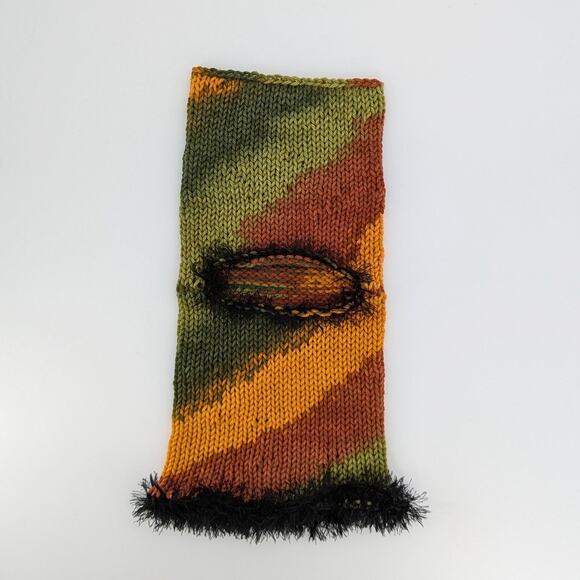 Sunset Multicolor Grunge Fuzzy Knit Handmade Cat Ears Balaclava Winter Hat - Picture 7 of 9